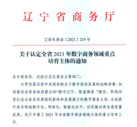 9091美高梅信息荣获2021年辽宁省数字商务领军企业